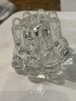Pair of Vintage Swedish Crystal Flower Column Candle Holders Mid Century Hobnail