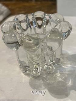 Pair of Vintage Swedish Crystal Flower Column Candle Holders Mid Century Hobnail