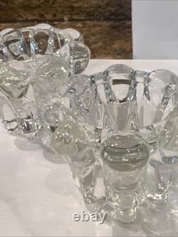 Pair of Vintage Swedish Crystal Flower Column Candle Holders Mid Century Hobnail