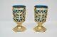 + Pair Of Votive Light Candle Holders With Blue Glass + (#284)