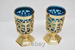 + Pair of Votive Light Candle Holders with Blue Glass + (#284)