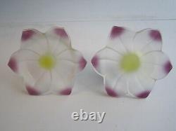 Pair of Westmoreland Glass Lotus Frosted Candle Holders With Violet Tips