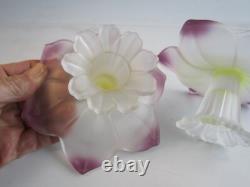 Pair of Westmoreland Glass Lotus Frosted Candle Holders With Violet Tips