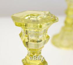 Pair of Yellow Vaseline Glass Candlesticks 6 3/4, 19th century