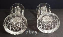 Pair of indiana glass line 174 candelabra holders complete withall 12 prisms