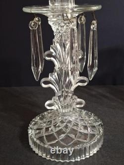 Pair of indiana glass line 174 candelabra holders complete withall 12 prisms
