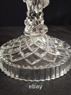 Pair of indiana glass line 174 candelabra holders complete withall 12 prisms