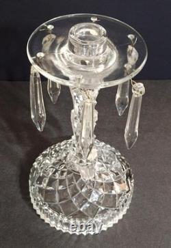 Pair of indiana glass line 174 candelabra holders complete withall 12 prisms