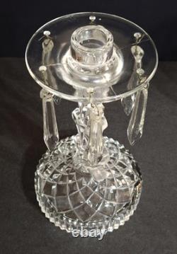Pair of indiana glass line 174 candelabra holders complete withall 12 prisms