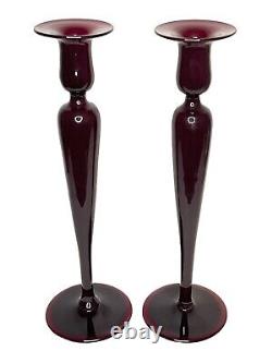 Pairpoint Antique American Art Glass Cranberry Red Candlestick Holders Pair 16