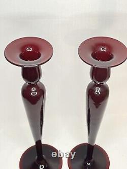 Pairpoint Antique American Art Glass Cranberry Red Candlestick Holders Pair 16