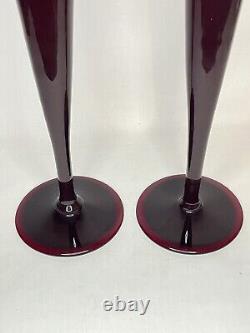 Pairpoint Antique American Art Glass Cranberry Red Candlestick Holders Pair 16