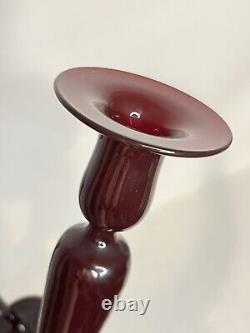 Pairpoint Antique American Art Glass Cranberry Red Candlestick Holders Pair 16