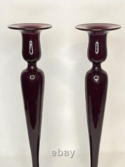 Pairpoint Antique American Art Glass Cranberry Red Candlestick Holders Pair 16