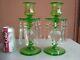 Pairpoint Glass Green & Controlled Bubbles 9.5 Candlesticks With Prisms