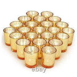 Party Decorations 72pcs, Mercury Glass Votive Candle Holders Set for Gold