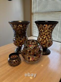 PartyLite GLOBAL FUSION Hurricane Mosaics Glass Candle Holders 12 6.5 & 3