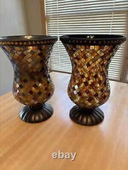 PartyLite GLOBAL FUSION Hurricane Mosaics Glass Candle Holders 12 6.5 & 3