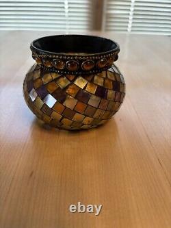 PartyLite GLOBAL FUSION Hurricane Mosaics Glass Candle Holders 12 6.5 & 3