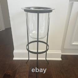 PartyLite Seville 3-Wick Candle Stand with Glass Hurricane Hand Blown