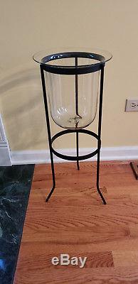 PartyLite Seville 3 Wick Floor Candle Holder Glass Hurricane Wrought Iron Stand