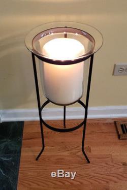 PartyLite Seville 3 Wick Floor Candle Holder Glass Hurricane Wrought Iron Stand