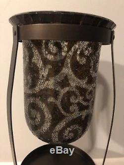 Partylite Amaretto Swirl 3 WICK CANDLE HOLDER Glass Hurricane & Stand, Excellent