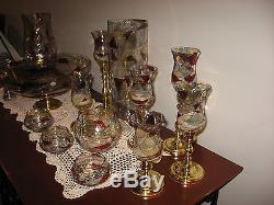 Partylite Mosaic Glass Candle Holders & brass bases, HUGE 22 piece LOT! Retired