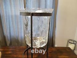 Partylite Seville 3 Wick Metal Candle Stand With Thumbprint Glass Hurricane