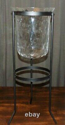 Partylite Seville 3 Wick Metal Candle Stand With Thumbprint Glass Hurricane