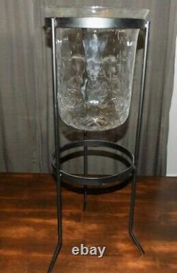 Partylite Seville 3 Wick Metal Candle Stand With Thumbprint Glass Hurricane