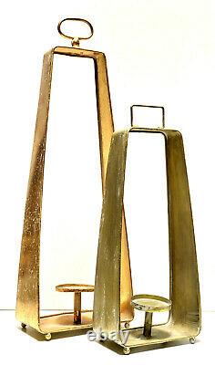 Patio Lantern Candle Holder French Gold Oxidized Metal 32 & 23 Set Of 2