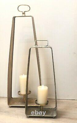 Patio Lantern Candle Holder French Gold Oxidized Metal 32 & 23 Set Of 2