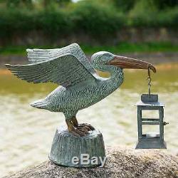 Pelican Lantern Garden Sculpture Statue Candle Holder Coastal Seashore Bird