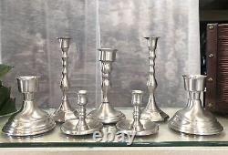 Pewter Candle Holders Hurricane Holders Set Mixed sizes Makers 7 Pieces