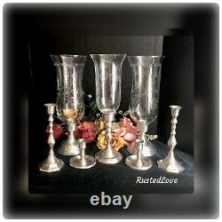 Pewter Candle Holders Hurricane Holders Set Mixed sizes Makers 7 Pieces