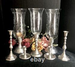 Pewter Candle Holders Hurricane Holders Set Mixed sizes Makers 7 Pieces