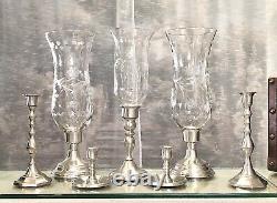 Pewter Candle Holders Hurricane Holders Set Mixed sizes Makers 7 Pieces