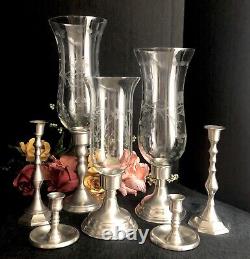 Pewter Candle Holders Hurricane Holders Set Mixed sizes Makers 7 Pieces