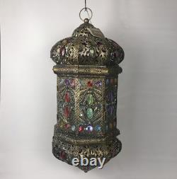 Pier 1 Large 24 Hanging Lantern Moroccan Filigree Jeweled Candle Holder Pendant