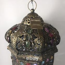 Pier 1 Large 24 Hanging Lantern Moroccan Filigree Jeweled Candle Holder Pendant