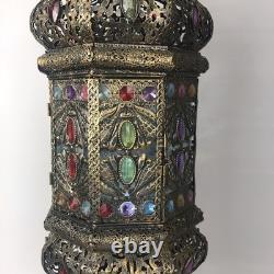 Pier 1 Large 24 Hanging Lantern Moroccan Filigree Jeweled Candle Holder Pendant