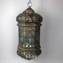Pier 1 Large 24 Hanging Lantern Moroccan Filigree Jeweled Candle Holder Pendant