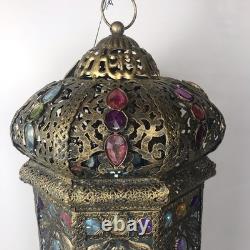 Pier 1 Large 24 Hanging Lantern Moroccan Filigree Jeweled Candle Holder Pendant