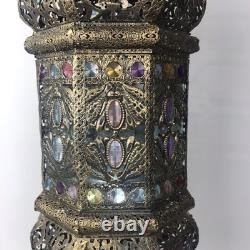 Pier 1 Large 24 Hanging Lantern Moroccan Filigree Jeweled Candle Holder Pendant