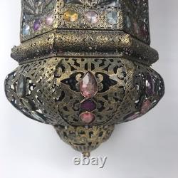 Pier 1 Large 24 Hanging Lantern Moroccan Filigree Jeweled Candle Holder Pendant