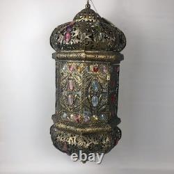 Pier 1 Large 24 Hanging Lantern Moroccan Filigree Jeweled Candle Holder Pendant