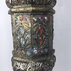 Pier 1 Large 24 Hanging Lantern Moroccan Filigree Jeweled Candle Holder Pendant