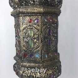 Pier 1 Large 24 Hanging Lantern Moroccan Filigree Jeweled Candle Holder Pendant