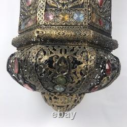 Pier 1 Large 24 Hanging Lantern Moroccan Filigree Jeweled Candle Holder Pendant